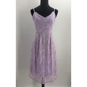 Promesa Lavender Floral Lace Midi Dress V-Neck Cami NDJ0605 Purple Small NEW